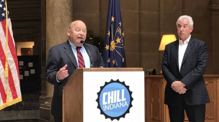 Indiana Petroleum Marketers and Convenience Store Association executive director Scot Imus discusses the launch of Chill Indiana. Rickers CEO Jay Ricker (right) will be involved with the campaign. - Brandon Smith/IPB News