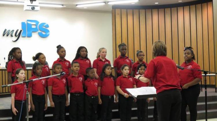 IPS students sing songs at a November 2014 school board meeting. - Hayleigh Colombo/Chalkbeat