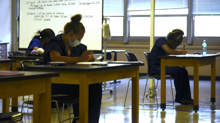 Career and technical education programs across Indiana were allowed to begin hands-on classes Monday so students could finish course requirements. It’s the first time students will take classes in a school since the pandemic began. - Justin Hicks/IPB News