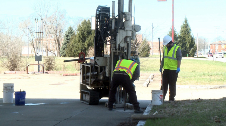 Workers at Creek Run Environmental take a soil sample at a gas station site being cleaned up in Columbus. Creek Run is not involved in the current lawsuit.  - FILE PHOTO: Tyler Lake/ WTIU