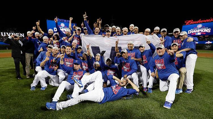 Chicago Cubs players celebrate after Game 6 of the National League baseball championship series against the Los Angeles Dodgers, Saturday, Oct. 22, 2016, in Chicago. The Cubs won 5-0 to win the series and advance to the World Series against the Cleveland Indians. - AP Photo/David J. Phillip