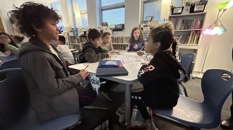 Third graders in Decatur Township’s High Ability Program work on math problems in groups. The program will turn into an innovation school — an autonomous school within the district — with assistance from the Mind Trust, an Indianapolis nonprofit. - Amelia Pak-Harvey / Chalkbeat