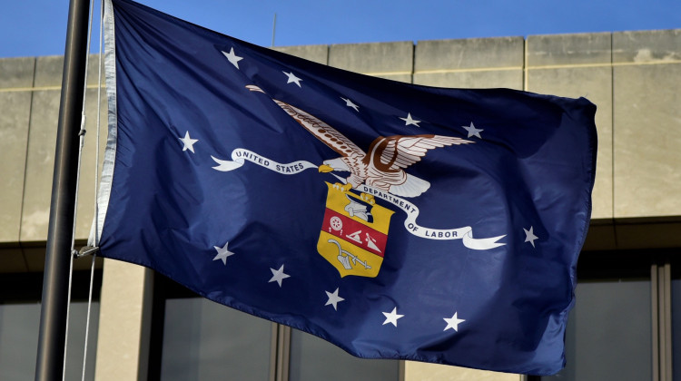 The Department of Labor seal on a flag flying outside the federal headquarters in Washington D.C.  - Justin Hicks/IPB News