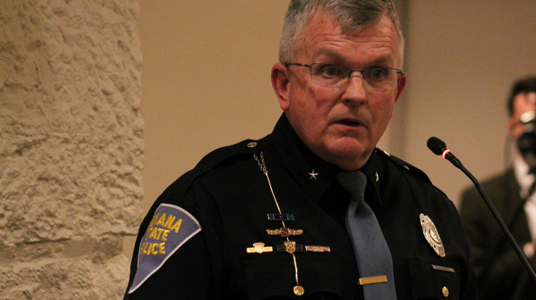 In impassioned testimony, Indiana State Police Superintendent Doug Carter called out Republican lawmakers, saying they do not support law enforcement if they back a bill to eliminate Indiana's license requirement to carry a handgun in public. - (Brandon Smith/IPB News)