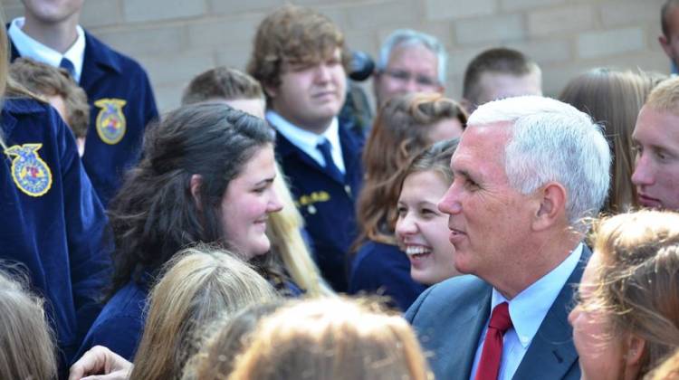 Gov. Mike Pence greets FFA delegates at the organization's national headquarters Wednesday. - Ryan Delaney/WFYI