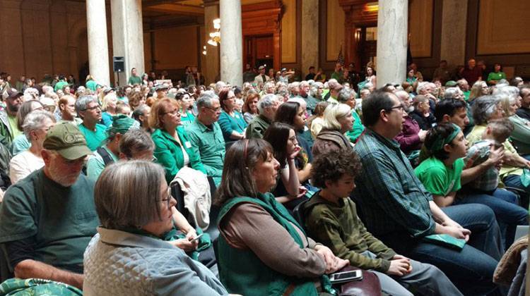 Hundreds of Hoosiers gathered at the Statehouse to advocate for the passage of Senate Bill 420, which is currently in committee. - Becca Costello/WFIU