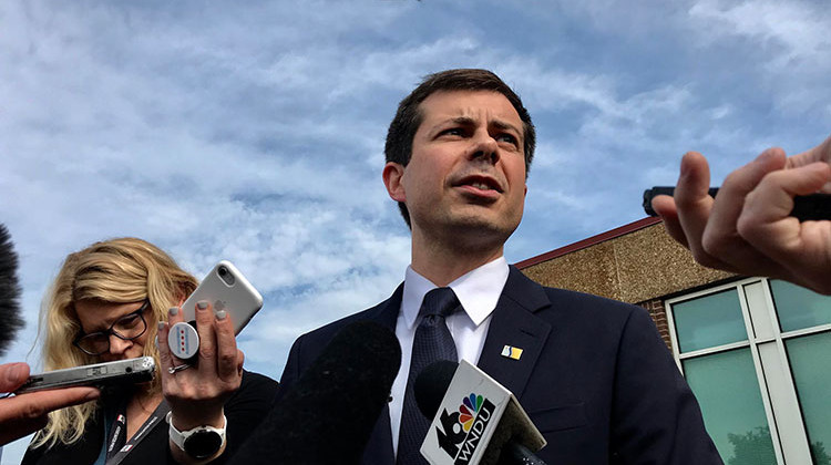 South Bend Mayor Pete Buttigieg took questions from media outlets following the swearing-in ceremony. - Justin Hicks/IPB News