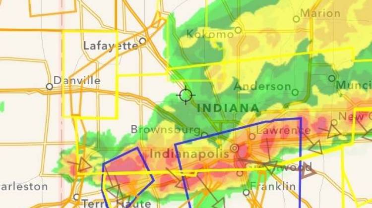 Storms moving through Indiana Monday left thousands without power and increased the risk of flash floods. - Hi-Def Radar
