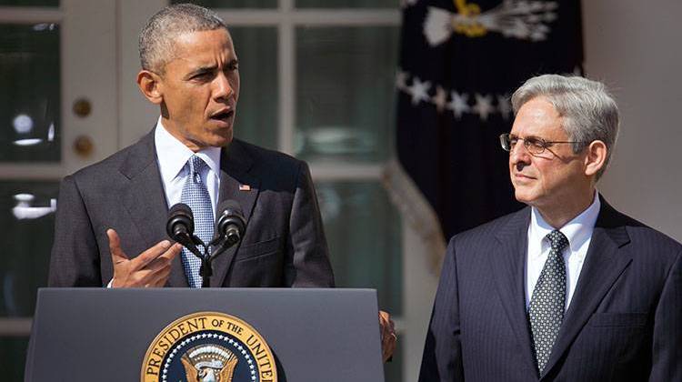 Federal appeals court judge Merrick Garland, right, stands with President Barack Obama as he is introduced as Obama's nominee for the Supreme Court during an announcement in the Rose Garden of the White House, in Washington, Wednesday. - AP Photo/Pablo Martinez Monsivais