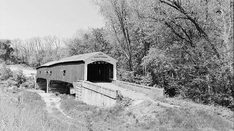 The West Union Bridge, spanning Sugar Creek circa 1968. - James W. Rosenthal/Library of Congress