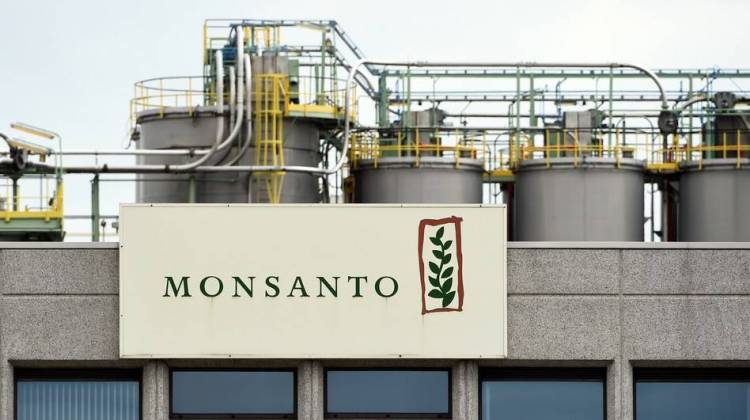 The Monsanto logo on a building at the firm Manufacturing Site and Operations Center near Antwerp, Belgium, on May 24. - John Thys/AFP/Getty Images
