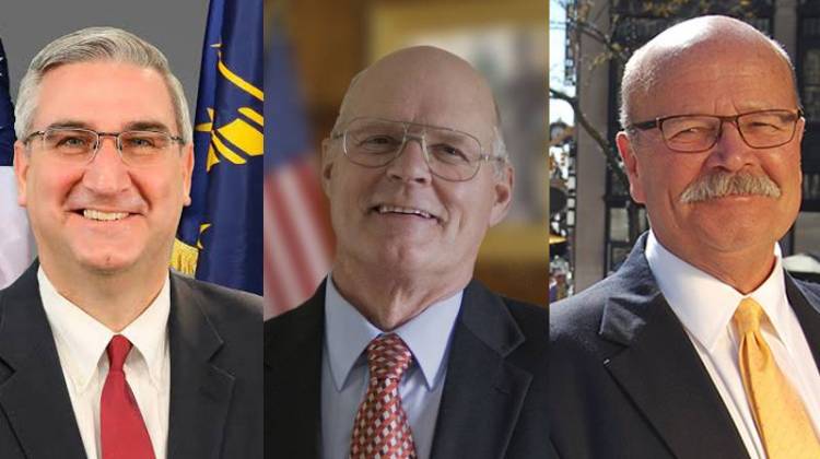 From left to right, Republican Eric Holcomb, Libertarian Rex Bell, and Democrat John Gregg.