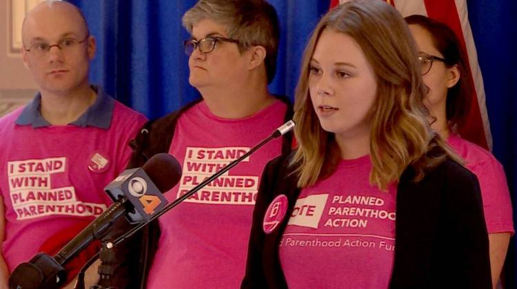 Haylee Brannon speaks to a small crowd at the Indiana Statehouse about her experiences with Planned Parenthood. - Lauren Chapman/IPB