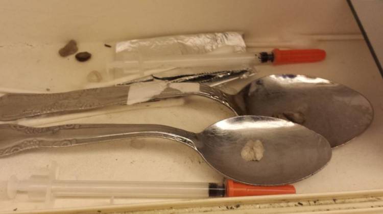 Heroin and paraphernalia used to cook, prepare and inject heroin for confiscated in Indiana. - Courtesy of the Hamilton/Boone County Drug Task Force