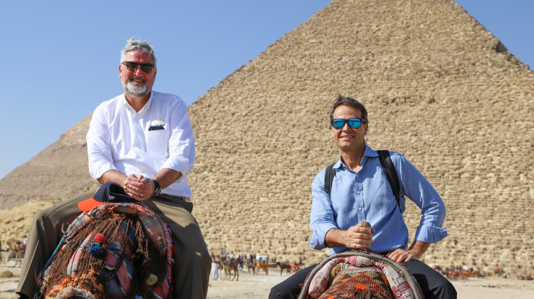 Gov. Eric Holcomb, left, and Indiana Commerce Secretary Brad Chambers, right, attended the 2022 United Nations Climate Change Conference in Egypt. - Courtesy of the governor's office