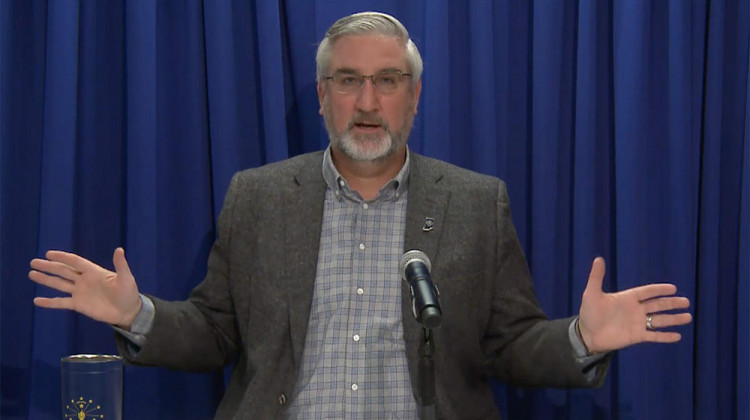 Gov. Eric Holcomb discusses his emergency powers during a virtual press conference.  - Vimeo