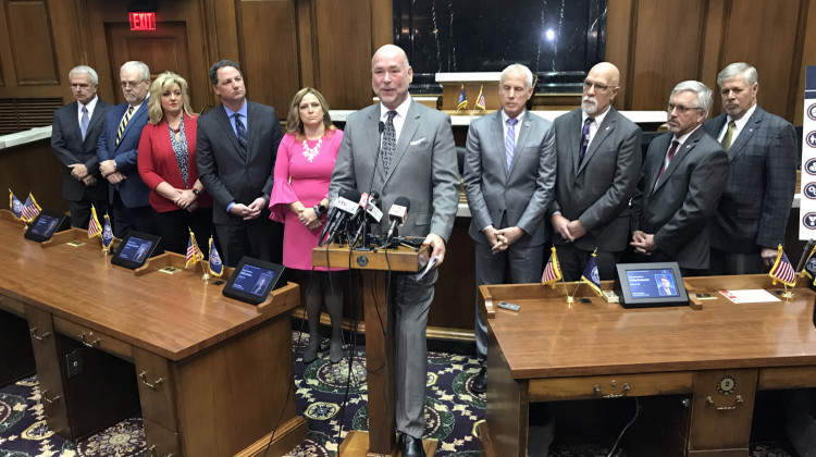 Members of the Indiana House Republican Caucus present their 2019 legislative agenda.  - Steve Burns/WTIU