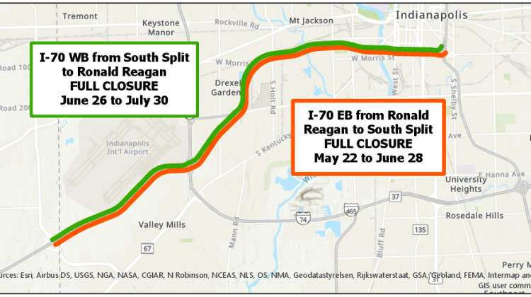 INDOT To Close Both Directions Of I-70 From South Split To Ronald Reagan Parkway