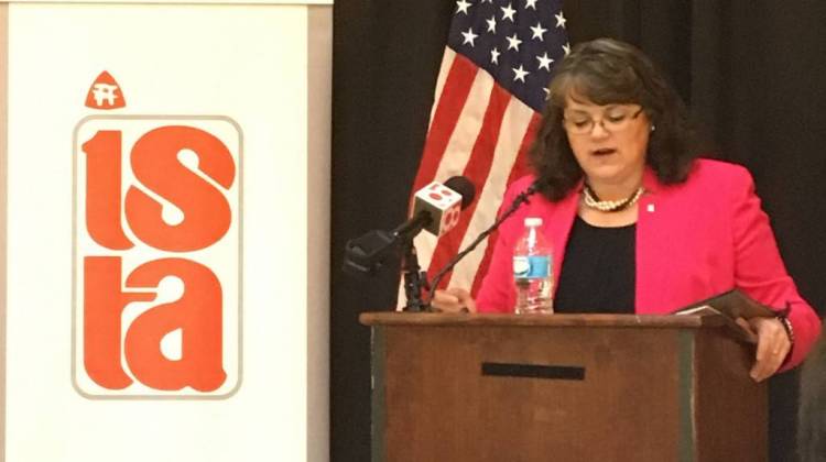 Indiana State Teacherâ€™s Association president Teresa Meredith lays out the unionâ€™s legislative priorities. One of them includes a new program to help teachers deal with student trauma.  - Claire McInerny/IPB