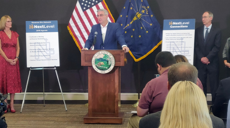 Gov. Holcomb made the investment announcement Tuesday in Martinsville. - Tyler Lake/WFIU-WTIU News