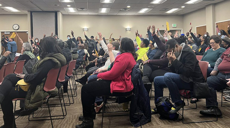 About 100 people were at the Library Services Center on Dec. 19 for the meeting of Indianapolis Public Library Board of Trustees. - Photo/ Jayden Kennett