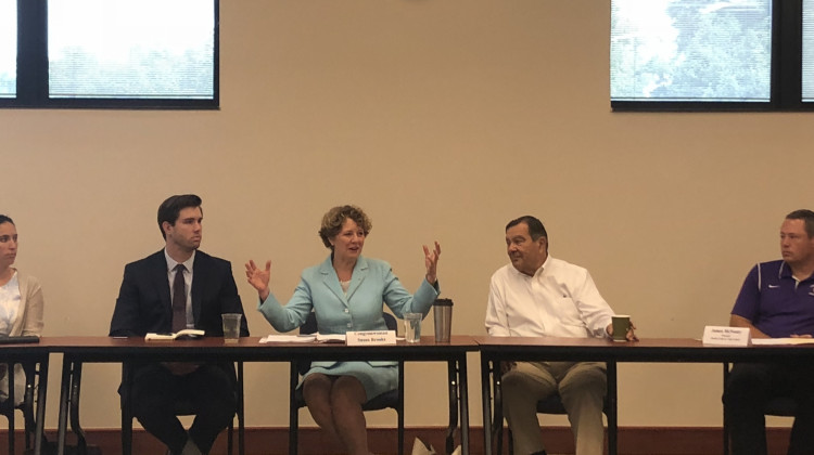 U.S. Rep. Susan Brooks (R-Carmel) met with school superintendents and police officers Friday morning in Noblesville to discuss school safety and mental health. - Carter Barrett/WFYI