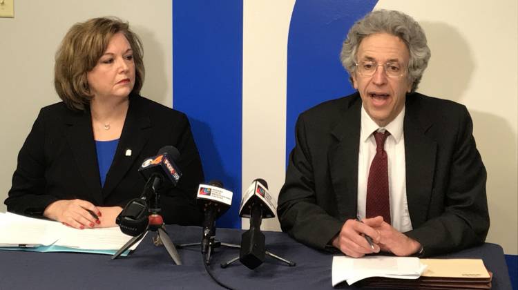 Planned Parenthood of Indiana and Kentucky CEO Christie Gillespie (left) and ACLU of Indiana Legal Director Ken Falk discuss a recent victory in an abortion lawsuit. - Brandon Smith/IPB News
