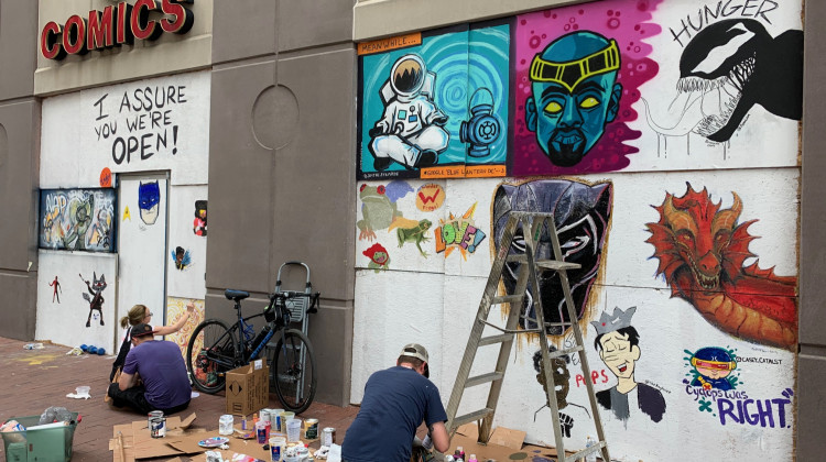 Downtown Comics invited local artists to paint the boarded up windows. - Jill Sheridan WFYI
