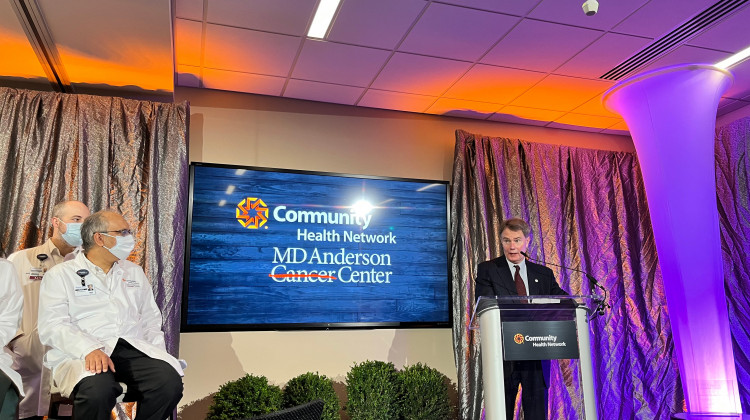 Indianapolis Mayor Joe Hogsett spoke at a press conference announcing the new partnership between Community Health Network and MD Anderson Center Center. - (Farah Yousry/WFYI)
