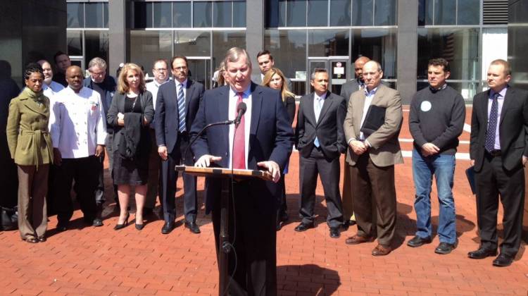 Mayor Greg Ballard speaks out against RFRA law Monday March 30 at the City-County Building. - Eric Weddle / WFYI Public Media