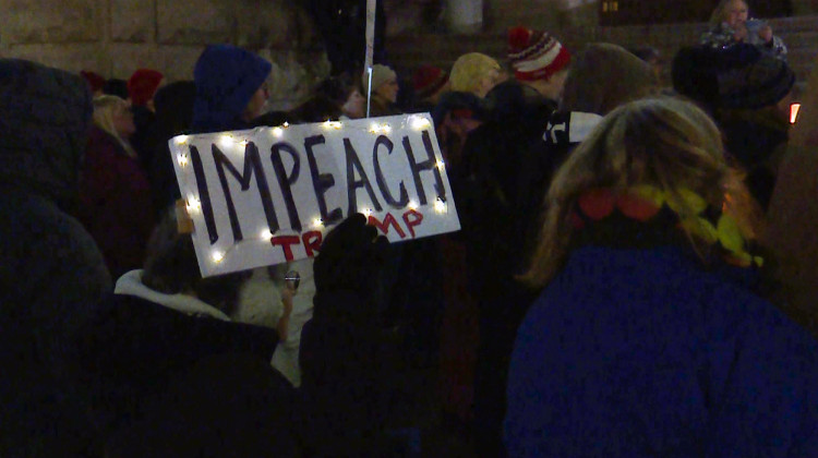 More than 100 people gathered on the steps of the Indiana Statehouse Tuesday to call on Congress to impeach President Donald Trump.  - Lauren Chapman/IPB News