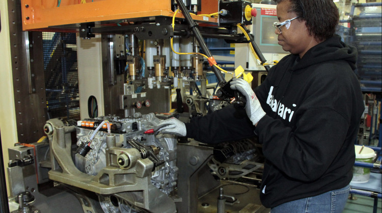 An employee at Stellantis' Indiana Transmission Plant in Kokomo works to produce a nine-speed transmission.  - Jerry Mendoza/Courtesy of Stellantis