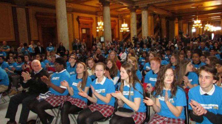 Students using vouchers and from charter schools attended a rally for school choice at the Statehous - Scott Elliott / Chalkbeat Indiana