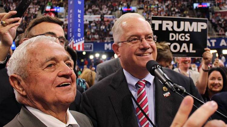 Donald Trumpâ€™s Indiana campaign Chairman Rex Early, left, stands beside Indiana Republican Party Chairman Jeff Cardwell as Indiana casts its votes for Trump at the Republican National Convention in July. - Rachel Hoffmeyer/TheStatehouseFile.com