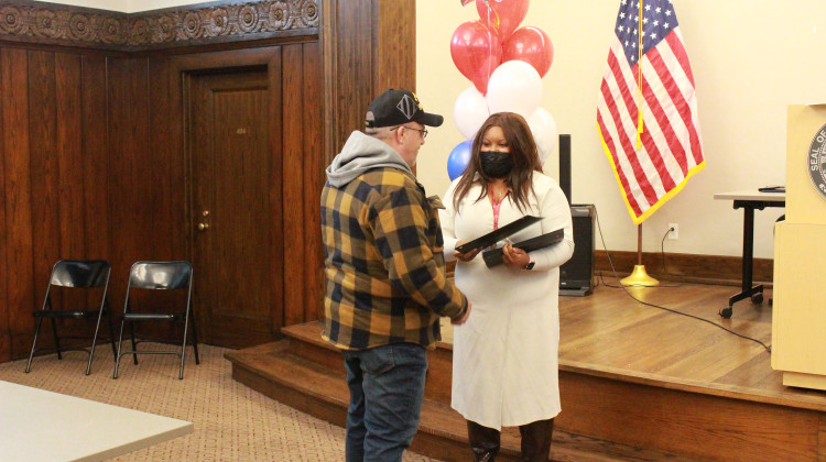Jeremiah Jett receives his certificate after completing the first phase of VetWorks. - Courtesy Of HVAF