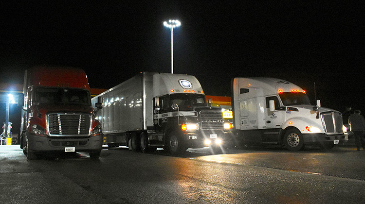 Trucks get fuel at a gas station in southern Indiana. - Justin Hicks/IPB News