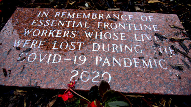 A memorial to essential workers who died in the pandemic was dedicated at Howard Park in South Bend.  - Justin Hicks/IPB News