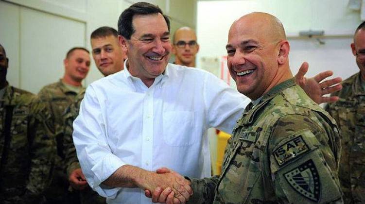 Sen. Joe Donnelly with U.S. Military members in Afghanistan. - U.S. Senate