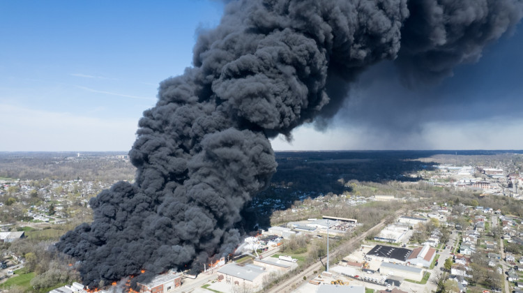 A massive plume of black smoke over Richmond, Ind. Tuesday, April 11, 2023 from a fire at a plastics-housing facility. - Courtesy Kevin Shook / Global Media Enterprise