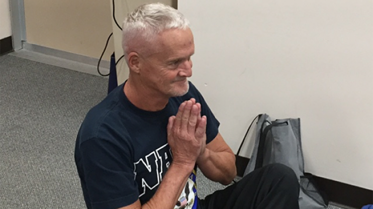 U.S. Navy veteran Larry Dodd says practicing yoga has already have positive effects on his health. - Jill Sheridan, IPB News