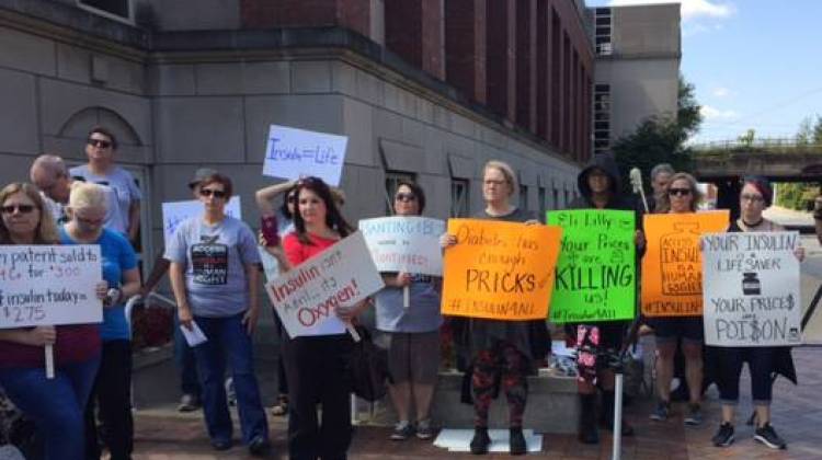 Protestors gathered outside the Eli Lilly headquarters in Indianapolis. - Jill Sheridan/IPB News