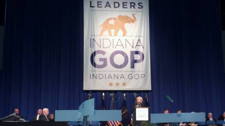 Yorktown superintendent Jennifer McCormick accepts the nomination for Indiana state superintendent at the Indiana GOP Convention. - Chalkbeat Indiana