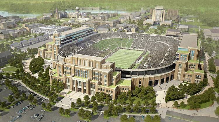 The new music building is a six-story structure connected to the south side of Notre Dame Stadium. - Courtesy University of Notre Dame