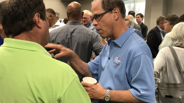 Republican U.S. Senate candidate Mike Braun speaks with supporters at the Indiana State Fair.  - Brandon Smith/IPB News