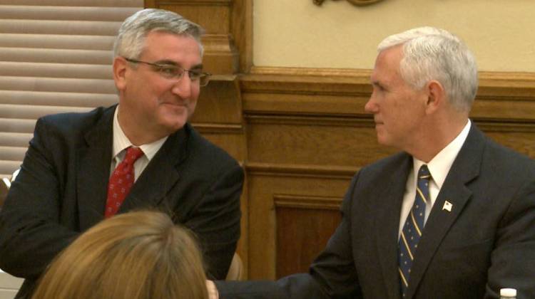 Gov. Eric Holcomb, seen here with Vice President Mike Pence, says he hopes President Donald Trumpâ€™s executive order on immigration doesnâ€™t affect Indianaâ€™s â€œwelcoming environment.â€  - IPBS-RJC