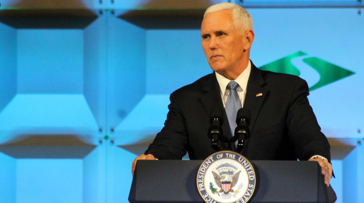 Vice President Mike Pence speaking at the Strada Education Network's national symposium Wednesday night.  - (Lauren Chapman/IPB News)