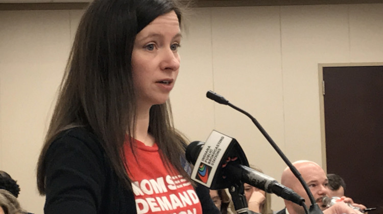 Bloomington resident Courtney Dailey is one of several members of Moms Demand Action who showed up at a House committee to oppose a gun bill. - Brandon Smith/IPB News