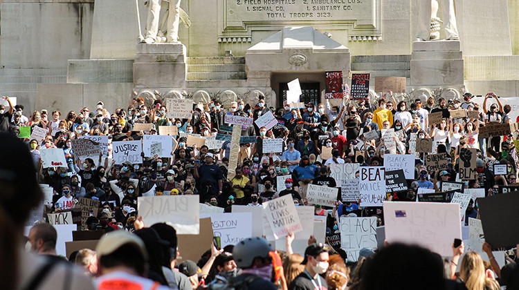 A peaceful protest on Monument Circle in downtown Indianapolis. - Lauren Chapman/IPB News