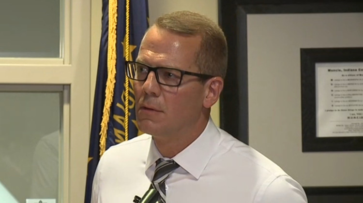 Muncie Police Chief Nathan Sloan says no one is in custody from the weekend shooting, but that there is no ongoing threat.  - Stephanie Wiechmann / IPR News