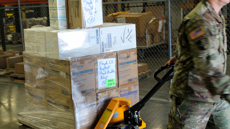 The Indiana National Guard is helping distribute supplies from the west side of Indianapolis to hospitals across the state. - Lauren Chapman/IPB News